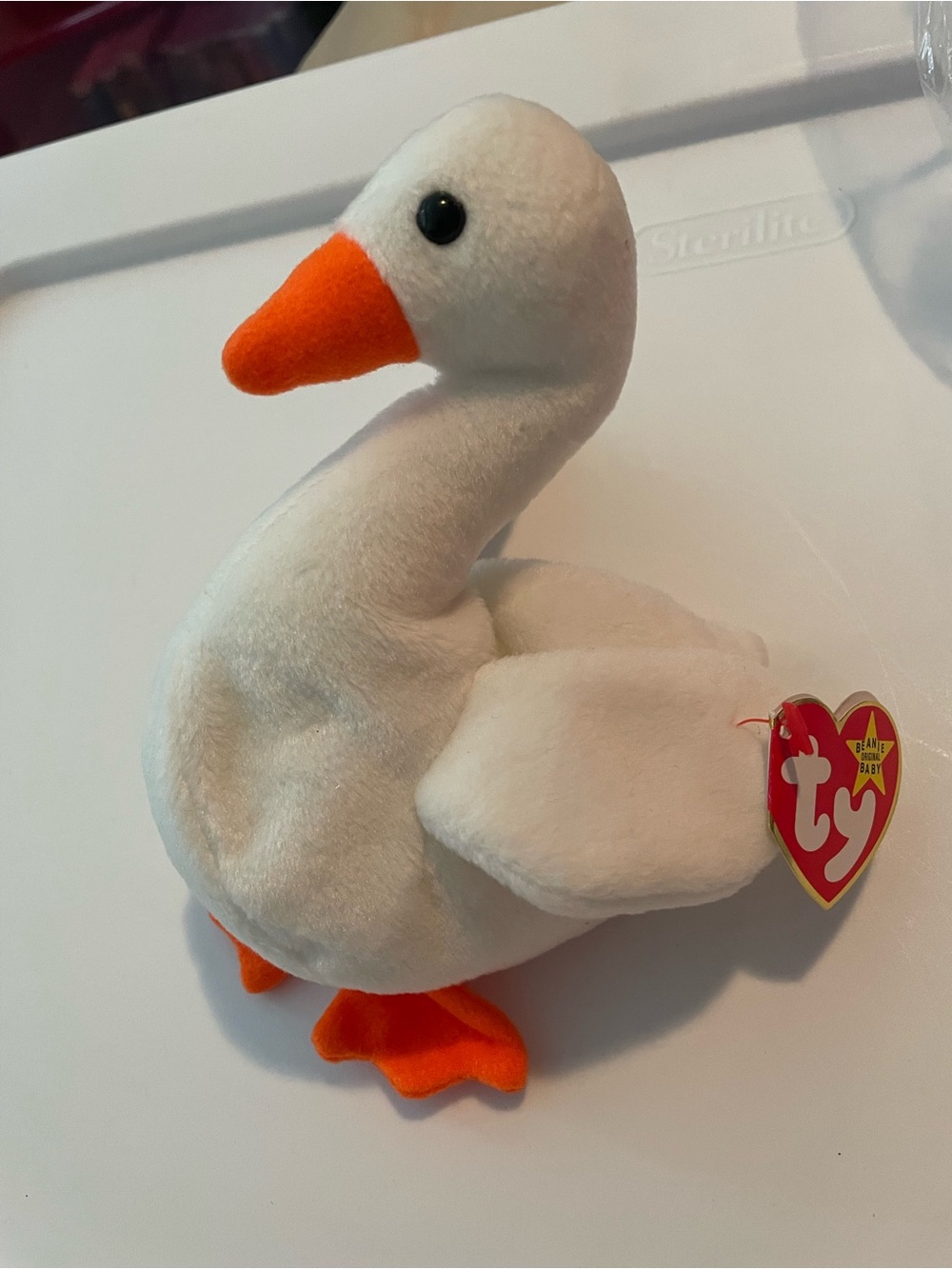 1996 Ty Beanie Baby White swan Plush with Orange Beak & Feet